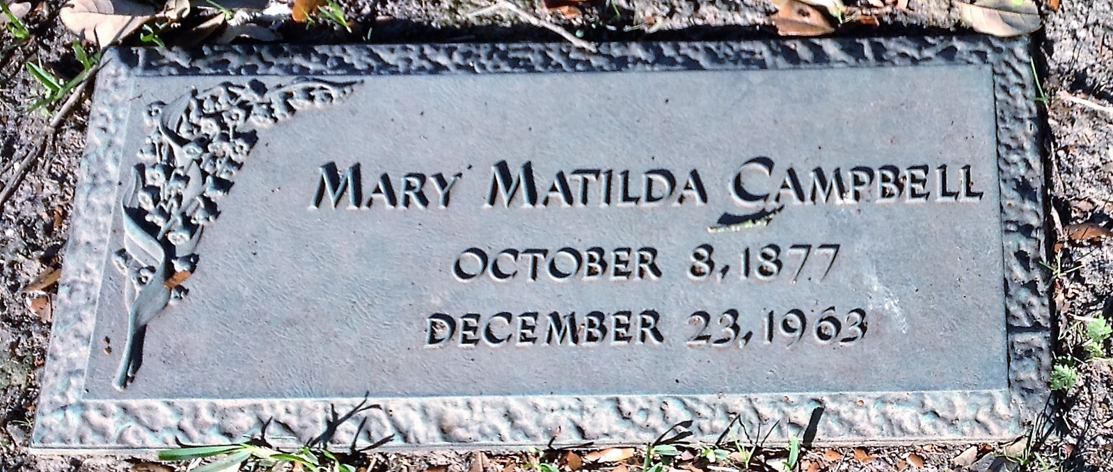 Photo of headstones/Mary Matilda Campbell d 1963 hdstn Pasadena Grand View Mem Pk TX